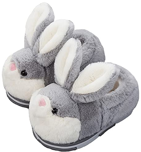 YILANLAN Women's Cute Bunny Animals Slippers Interesting Comfortable Furry Slippers Soft Plush Winter season Keep warm Home Slippers (8.5/9, Grey shoes, numeric_8_point_5)