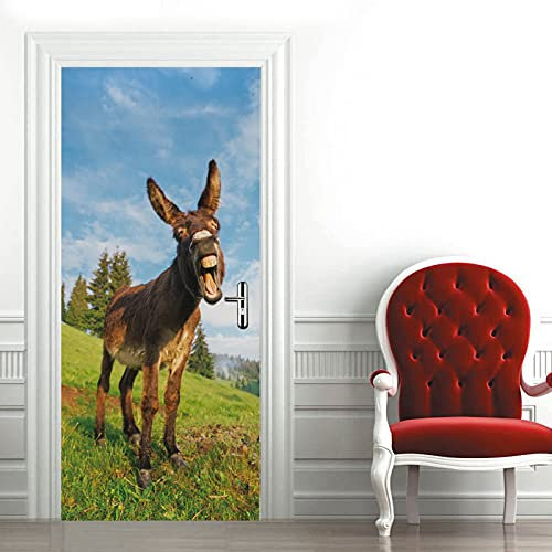 A.Monamour Türtapete Selbstklebend Türfolie Türposter 3D EIN Lustiger Esel Bei Sonnenuntergang Tier Thema Vinyl Folie Türdeko Tapete Wandbild Türaufkleber Türtattoo 77 x 200 cm