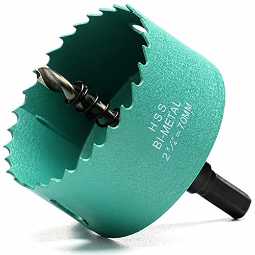 Sierras de Corona 70 mm, M42 HSS Bi-Metal Coronas Perforadoras con Adaptador y Broca Piloto Profundidad de Corte 27 mm, Abridor de Agujero para Metal Aluminio Madera PVC Plástico/Verde