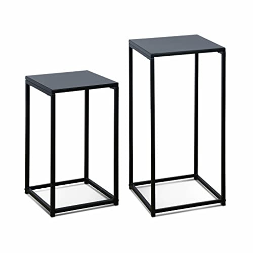 2er Set Beistelltische aus schwarzem Metall - Industrial - Sofaenden 34x34x74cm / 30x30x54cm