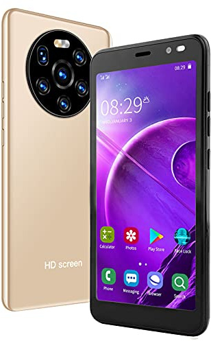 Yadoo LANDVo Mate40 Pro Teléfono Movil Libres Baratos 3G, 5.45 Android Celulares Desbloqueados Smartphone Libre con Huella Dactilar, 512MB RAM + 4GB ROM, 128GB Ampliable, Desbloqueo Facial(Oro)