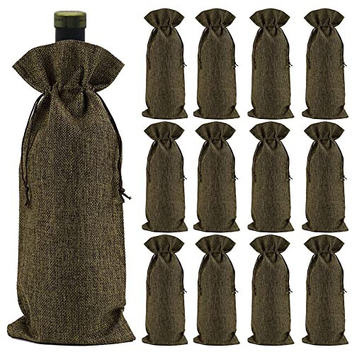 La Llareta 12 Pezzi Sacchetti Regalo Per Bottiglie Di Vino, Sacchetti Di Iuta Vino, Sacchetti Di Vino con Coulisse, Riutilizzabili, per Natale, Matrimoni, Viaggi, Compleanni, Feste (Marrone)