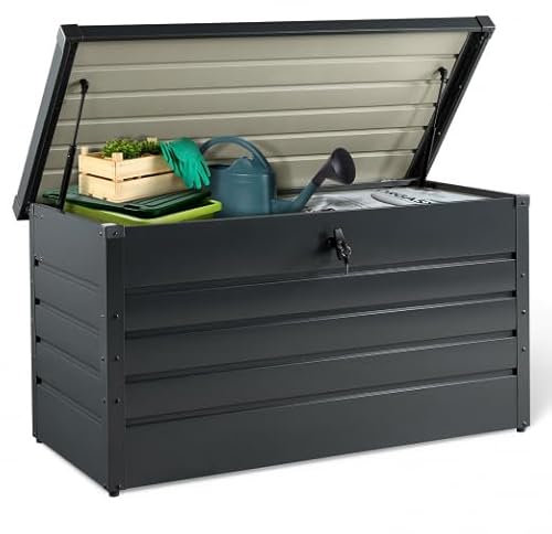 IDMarket - Coffre de Rangement métal verrouillable Gris Anthracite pour Jardin 350L 120x62,5x63 cm