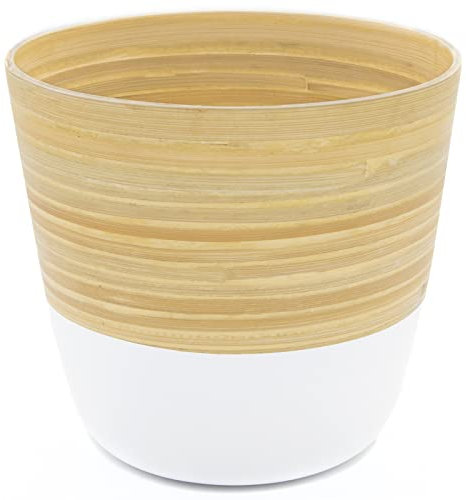 Dehaus® Pot de Fleur en Bambou Fait Main Élégant, Pots de Fleurs Interieur, Cache Pot Plante Interieur, Jardiniere, Pot Plante, Porte Plante, Pot Fleur, Moyen Cache-Pots 17 cm D x 16 cm H (Blanc)