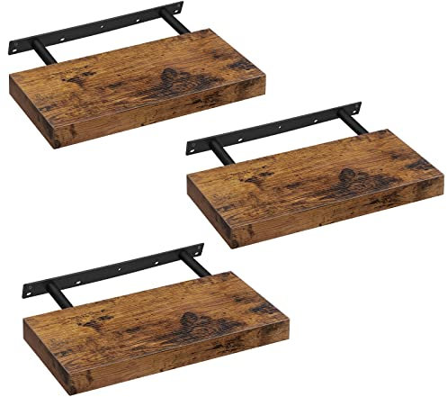 VASAGLE Wandregal, 3er Set, Schweberegal, Regalbrett, 20 x 40 x 3,8 cm, Wandboard für Bilderrahmen, Deko, Regal für Wohnzimmer, Arbeitszimmer, Küche, vintagebraun LWS24BX-3