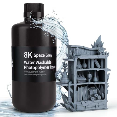 ELEGOO 8K Wasser abwaschbar Photopolymer Resin 405nm LCD UV-härtendes Harz am besten für Saturn 2 8K LCD 3D Drucker Space Grau 1000G
