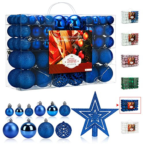 Aitsite 101PCS Palle di Natale 2CM/ 4CM/ 6CM Plastica Palle e Palline per L'Albero Impostare Ornamento Dell'Albero per la Decorazione dell'albero di Natale(Blu)