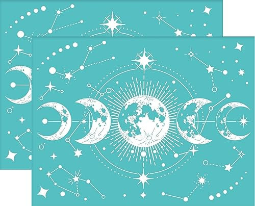OLYCRAFT 2 Stück Selbstklebende Siebdruckschablonen Mondphasenmuster Netztransfers Schneideschablonen Wiederverwendbare Waschbare Schablonen Zum Bedrucken von Holz T-Shirts 28x22 cm