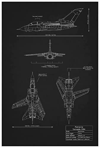 ANMAC Posterbild 70 x 90 cm ohne Rahmen Flugzeug Blaupause Panavia Tornado Poster Leinwand Poster Wandkunst Dekor Druckbild Wohnzimmer Schlafzimmer Dekoration
