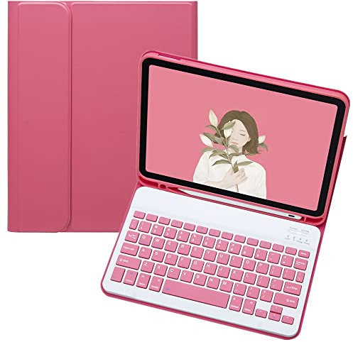 YEEHi Color Keyboard Case for iPad 6th/5th Generation 9.7, Air & Air 2, iPad Pro 9.7 inch Case with Cute Magnetic Detachable Bluetooth Keyboard Cover (Dark Pink)