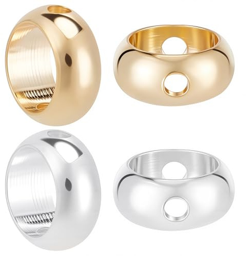 CREATCABIN 52 Stück 24 Karat Gold Kreis Runder Perlenrahmen 2 Farben 2 Löcher 1 Box Abstandhalter Messing Verbindungsring 925 Sterling Silber Perlen Ohrring Armband Halskette Handwerk 6mm Gold/Silber