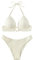 GORGLITTER Push Up Bikini Damen Set Bikini Mit Strass Kette Neckholder Bikini Zweiteiliger Badeanzug Mit Schnürung Bademode Beige XS