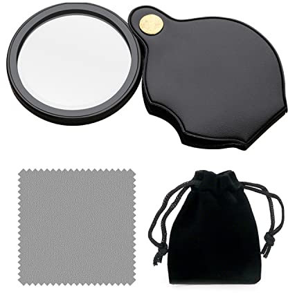 Loupe de Poche 15X avec 1 Chiffon de Nettoyage et 1 étui Noir, loupe de Lecture Pliante, loupe Portable, avec étui de Protection