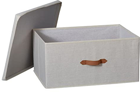 LOVE IT STORE IT Premium Aufbewahrungsbox mit Deckel - Box aus Leinen-Baumwoll-Mix - Verstärkt mit Holz - Extra groß - Stabil - Beige - 54x40x25 cm