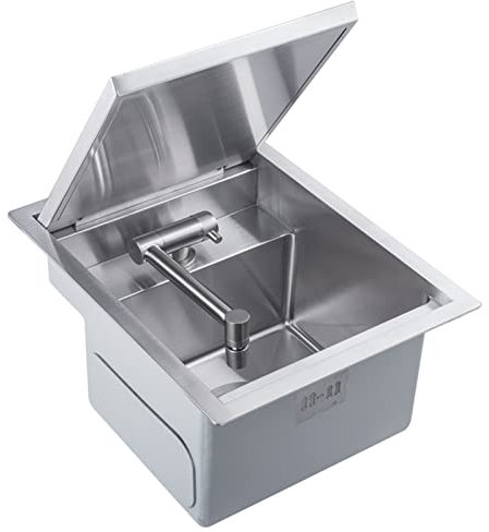 ANSNOW Évier de Cuisine Pour Camping-Car, Évier Simple En Acier Inoxydable Avec Robinet Chaud Et Froid Pliable, Évier Rectangulaire Avec Couvercle, Pour Camping-Car, Caravane/36 * 42 Cm