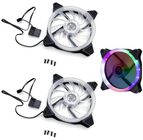 JZK 2x DC 12V RGB LED Low Noise PC case ventilador refrigeración 12cm 12025 DC sin escobillas ventilador refrigeración 120mm PC juegos con cojinete hidráulico, ventilador silencioso RGB 120 mm