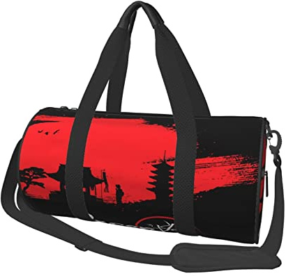 Runde Reisetasche, Japan-Kleid, schwarz, Tokio, asiatische Bambus-Reisetasche, langlebige Handtasche zum Schwimmen