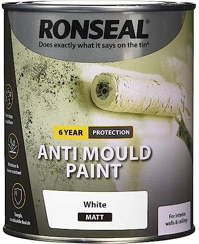 AMK® Ronseal 6 Year Anti Mould Paint 750ml White Matt Guaranteed Protection Prevents Growth for Bathroom Kitchen Damp Area Resistant Washable Interior Wall Ceiling Fights Condensation Fungicide