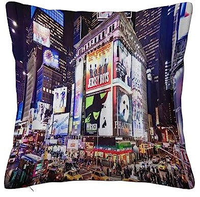 Überwurf Kissen Fall Quadratisch Kissenbezug,City New York beleuchtete Fassaden der Broadway-Theater in der Night Street,Home Dekorative Sofa Sessel Schlafzimmer Wohnzimmer 45x 45cm