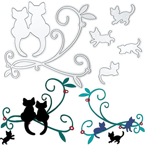 Kinretixia® Katzen-Hintergrund-Stanzformen, Spitzenrahmen, Katzen-Stanzformen für DIY die Kartenherstellung, Tiere-Hintergrund, gestanzte Prägeschablone, Vorlage