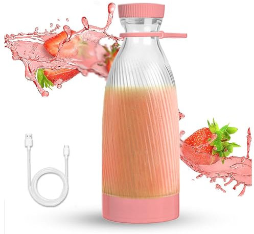 Fresh Juice Blender Portable, 500 Ml, Conception à 6 Lames Mini Blender, Recharge Usb Portable Sans Fil Fresh Juice Blender, Convient Pour La Salle De Sport, Le Bureau,Pink