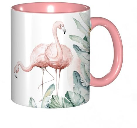 Porcelaine fineEnsemble d'oiseaux tropicaux aquarelle flamant dessiné à la main de flamant rose. IllustratIdée Cadeau collègue, amie, copine, amitié | Tasse à thé, tasse à café avec Coffret Cadeau