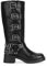 BOSANOVA Stivali alti stile biker realizzati con dettaglio ad anello metallico e fibbie decorative sulla canna e suola piatta con tacco leggero da 4,7 cm senza chiusura. Scarpe da donna, Nero , 37 EU