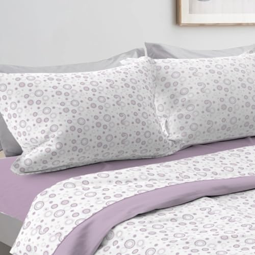 l&j Completo letto caldo pile colore Bianco Grigio Beige Scozzese Rosso Tartan Matrimoniale con Lenzuolo sopra, lenzuolo sotto con angoli e 2 federe Regalo Natale Addobbi Natalizi (Matrimoniale, 1)