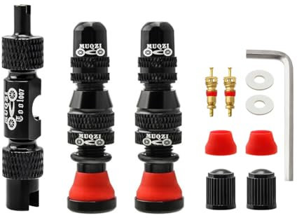 MUQZI Tubeless Schrader Ventilschaft Kits – Bike Schraderventil schlauchlos Vorbauten Universal für MTB-Felge Tubeless-Ventil mit Entfernungswerkzeug, Schwarz(40 mm)