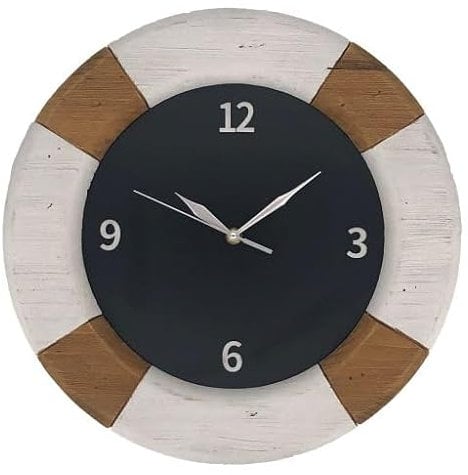 abc HOME | Wanduhr Rettungsring | maritim | Quarzuhrwerk | batteriebetrieben | 40 cm Ø