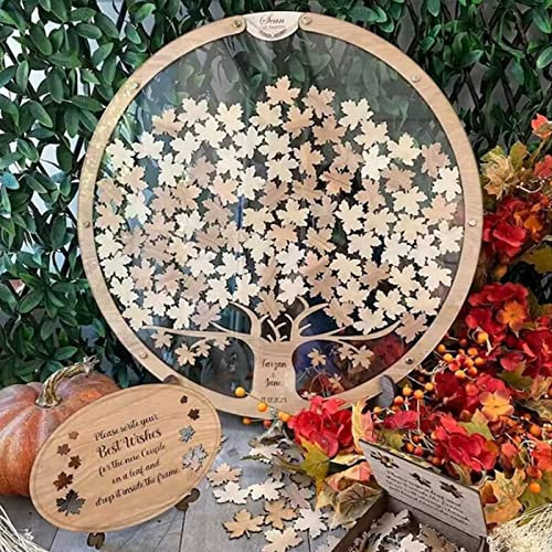 RuiDay Livre d'or de Mariage, Ensemble de Décoration de Mariage en Bois en Forme d'arbre, Ornements de Souvenirs pour Réception de Mariage (80 Feuilles)