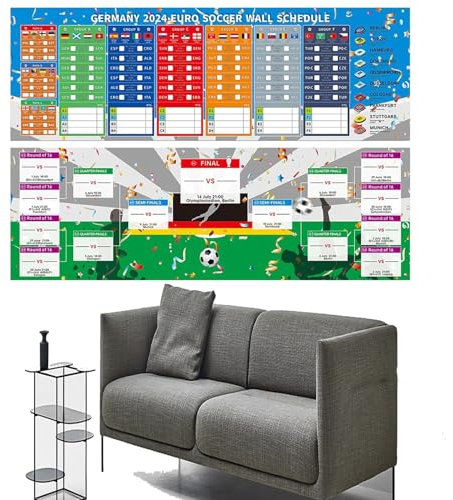 JJKTO Spielplan Fußball Em 2024 Poster,Euro 2024 Fußball Planer Zeitplan,2024 Fußball Programm,Bar,Spiel Termine,Fußball Poster, Fußball Poster Bar Wohnzimmer Dekoration Größe 30 * 90/21 * 63CM
