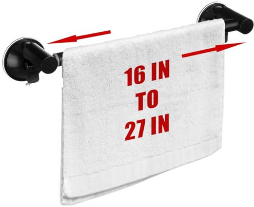 Gisafai Toallero extensible con ventosa de 17 a 28 pulgadas para ducha, baño, toallero de acero inoxidable negro mate, soporte ajustable con ventosa, soporte para toallas de pared para puerta de