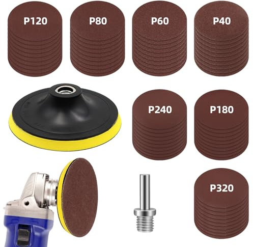 Kit Dischi Carta Abrasiva: Dischi Abrasivi 125 mm Velcro con M14, 70 pezzi Carta Abrasivi per Levigatrice Accessori Trapano, Graniglie 10 x 40/60/80/120/180/240/320 per Levigatura Lucidatura