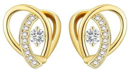 Ohrringe 18K Gold plattiert 925 Sterling Silber Herz Vergoldet Ohrstecker mit Zirkonia Klein Geschenk für Damen Mädchen Frauen