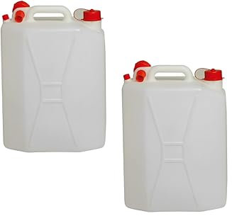 Pack of X2 HDPE Plastic 25L Heavy Duty Anti Glug Water Container Tank | UN Approved Stackable Jerry Can Bottle + Cap Perfect for Storage of Potable Water Liquids Camping & Food Grade for Camping & Hik