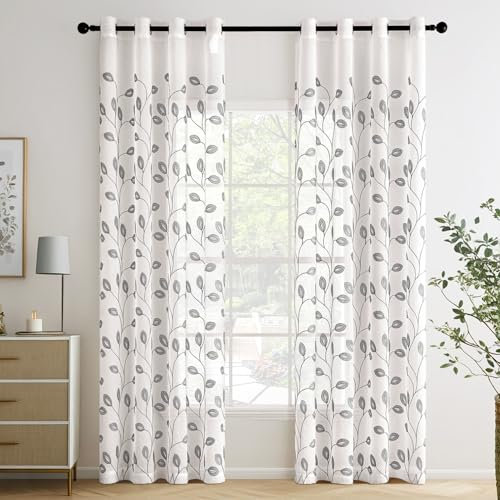 MIULEE Gardinen Voile Vorhänge mit Ösen Paneelvorhang für zu Hause, Wohnzimmer und Schlafzimmer 2er Set Hellgrau 220x140 cm