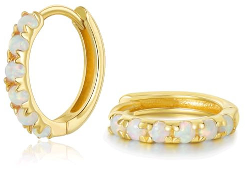 SILBERTALE Damen Opal Creolen Ohrringe Gold Silber 925 Mit Weiß Opal Kleinen Creolen Nickelfreie Ohrringe 6mm
