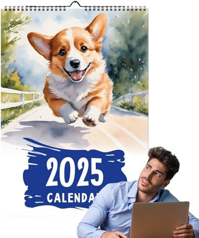 Raxove Welpenkalender 2025, Corgi-Wandkalender 2025,Monatlicher Hunde-Wandkalender - Kalender 2025, Wandplaner aus dickem Papier, 12-Monats-Kalenderplaner, Arbeitsplatz-Dekoration