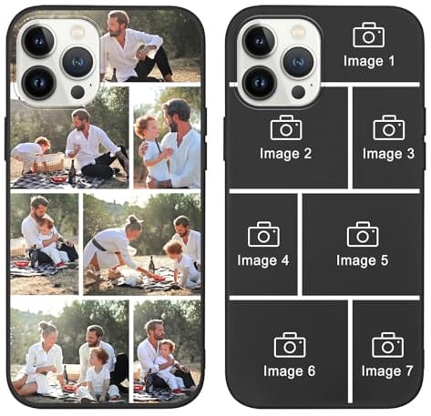 Yoedge Personalised Phone Case for iPhone 12 Pro Max 6.7 inch, Custom Photo Design Flexible Soft Silicone Customized Rubber Shockproof Cover, Personalize with 7 Image Collage for Girls Women, Black