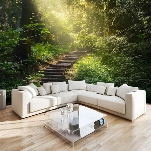 Grün 3D Fototapete Waldweg Und Treppen Hochwertige Vlies Wandbild Modernes Wanddeko Tapete, Für Wohnzimmer Schlafzimmer Büro B200 X H140 Cm