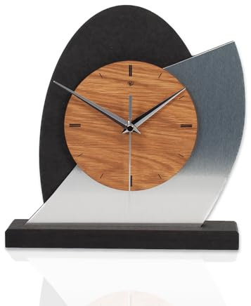 Kreative Feder Designer-Standuhr „Silver Dome“ aus Holz - Tischuhr in modernem Metallic-Look schwarz, braun, Silber; Größe ca. 25,5x25,5cm (leises Funkuhrwerk)