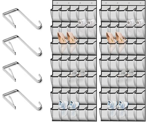 YTUGIL Over Door Shoe Storage Organiser - 70 Pockets Over The Door Storage, Hanging Shoe Rack Holder Organiser for Door Closet Mesh Shoes Holder Hanger (White)