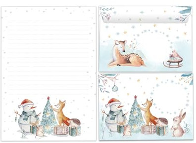 Writing Paper Set Christmas Motif Snowman Blocks Envelopes Children's Motif for Boys Girls Christmas Writing Paper (A5 Pad with 25 Sheets + 15 Envelopes)