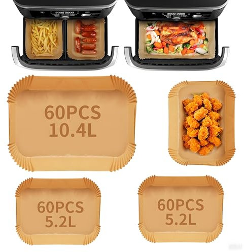 180 piezas Papel freidora aire para Ninja AF500EU AF500EUCP,Papel para freidora de aire rectangular para Ninja Flex de doble zona AF500EU 10.4L&10L,Un buen ayudante en la cocina y en los picnics