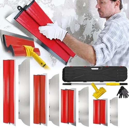 Espátula Superficie, 11PCS Juego Espátula 0,5mm 80cm/60cm/40cm/25cm Herramienta Espátula Hoja Acero Inoxidable Juego Espátula Para Decoración Paredes áreas Trabajo Grandes Con Varilla Telescópica