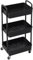 Easy Shopping® 3 Tier Storage Trolley Black Plastic, Metal Poles, Four Moving Wheel, Kitchen Storage Cart, Rolling Storage Rack Organiser for Kitchen Bathroom Laundry and Office