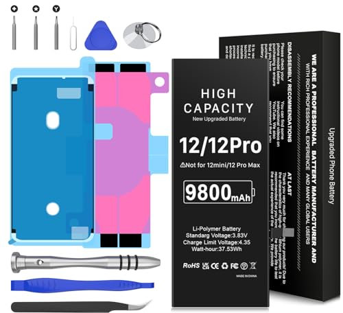 [9800mAh] Batteria per iPhone 12, Nuovo Aggiornamento ad alta capacità Sostituzione della batteria per iPhone 12 e 12 Pro modelli A2172, A2402, A2403, A2404 con kit di strumenti