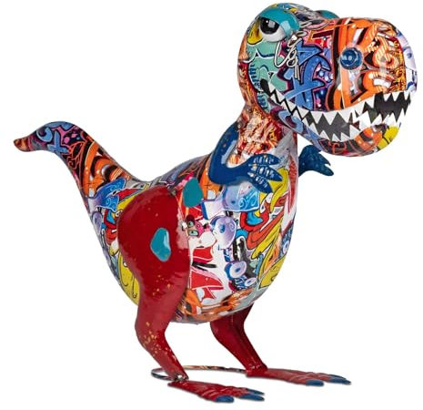 formano Figurine dinosaure en métal - Design street-art - 51 x 38 cm - Peint à la main - Brillant - Décoration de jardin - Pour l'intérieur et l'extérieur - Sculpture de terrasse - Balcon - Décoration