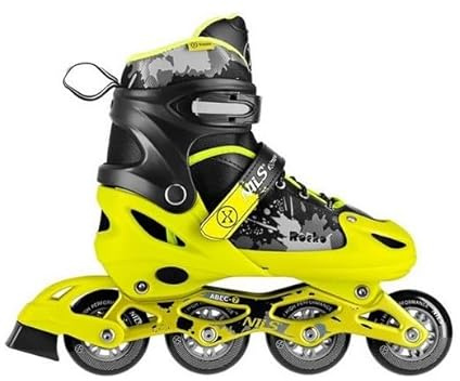 NILS Extreme Rocko Inline-Skates für Jugendliche und Erwachsene, Neongelb-Schwarz, Verstellbare Größe, Hochwertige PP-Schale